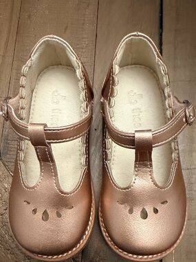 Girls' Metallic Rose Gold T-Strap Dress Shoes